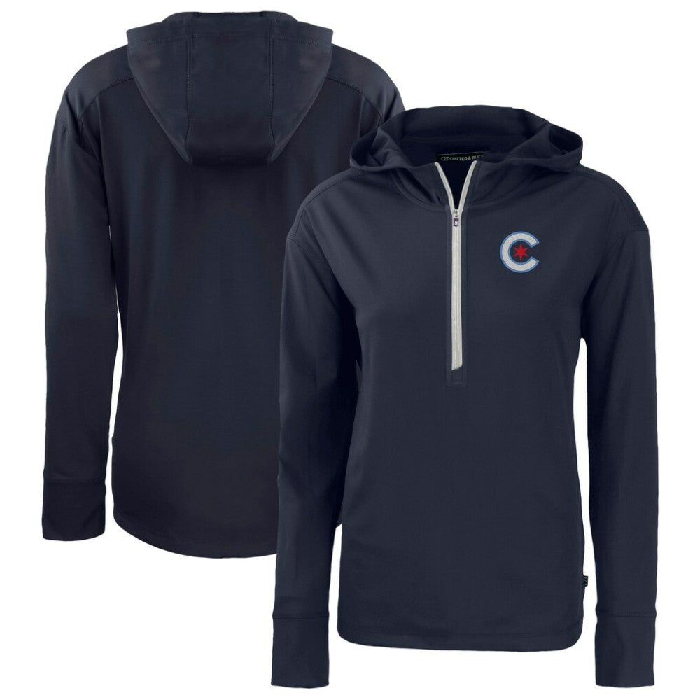 Chicago Cubs Cutter & Buck Women's City Connect Daybreak Eco Recycled Half-Zip Hoodie - Navy