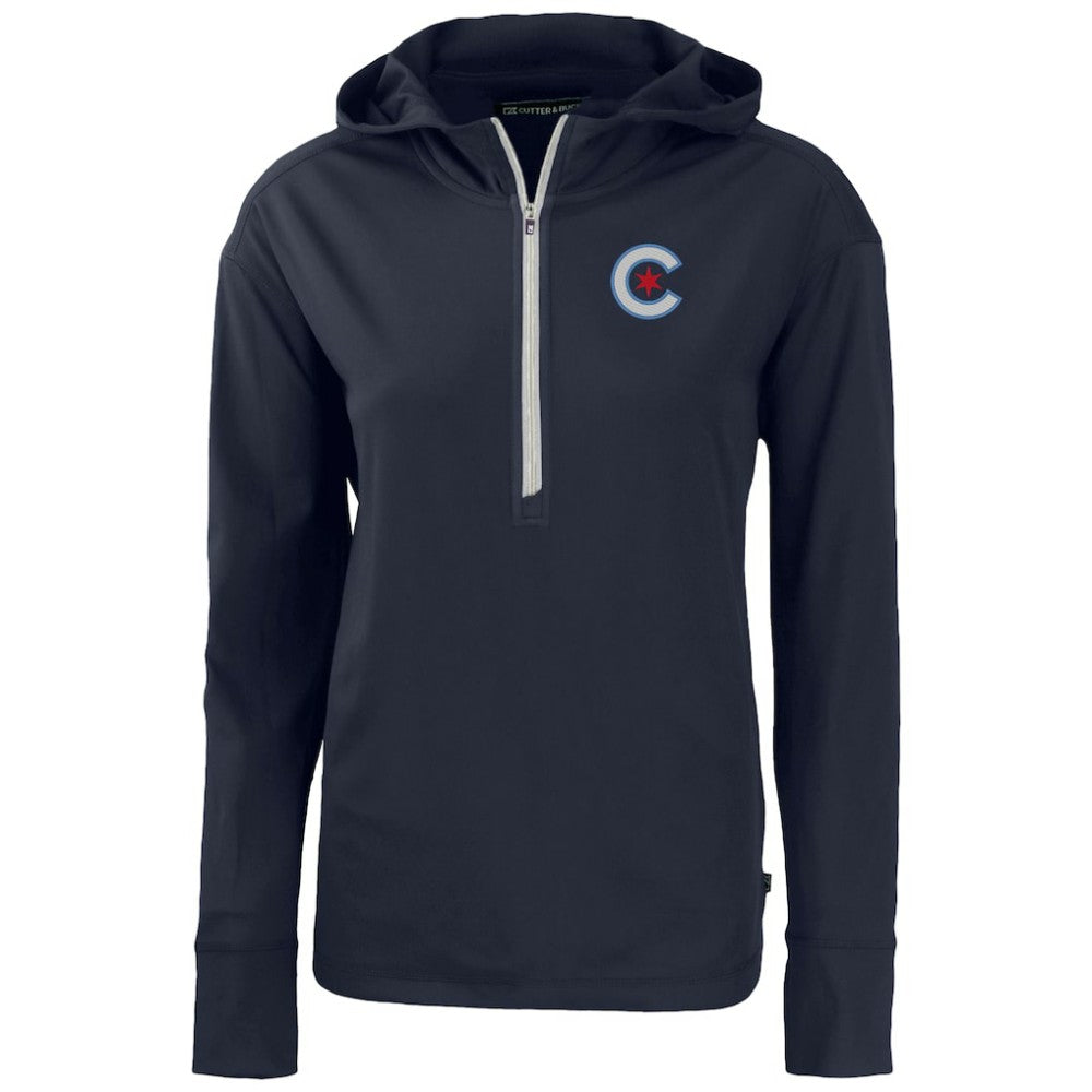 Chicago Cubs Cutter & Buck Women's City Connect Daybreak Eco Recycled Half-Zip Hoodie - Navy