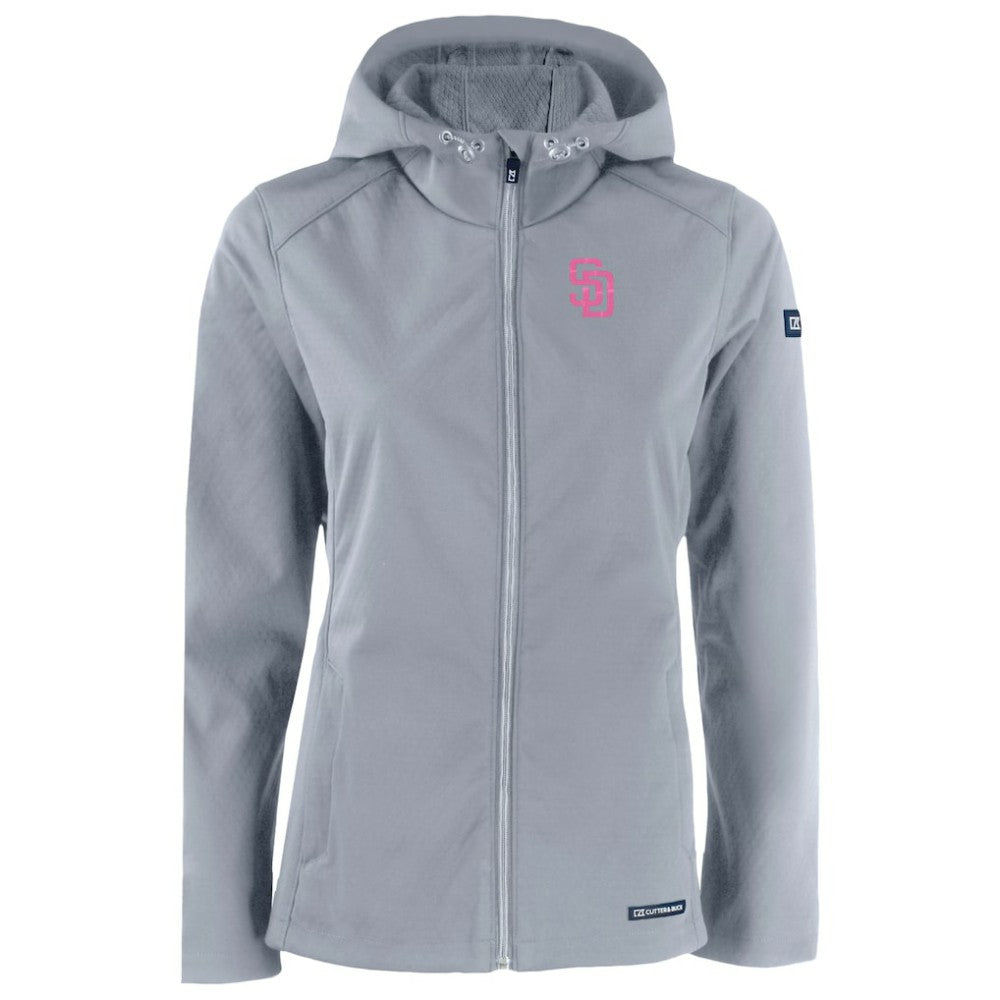 San Diego Padres Cutter & Buck Women's City Connect Evoke Eco Softshell Recycled Full-Zip Hoodie Jacket - Gray