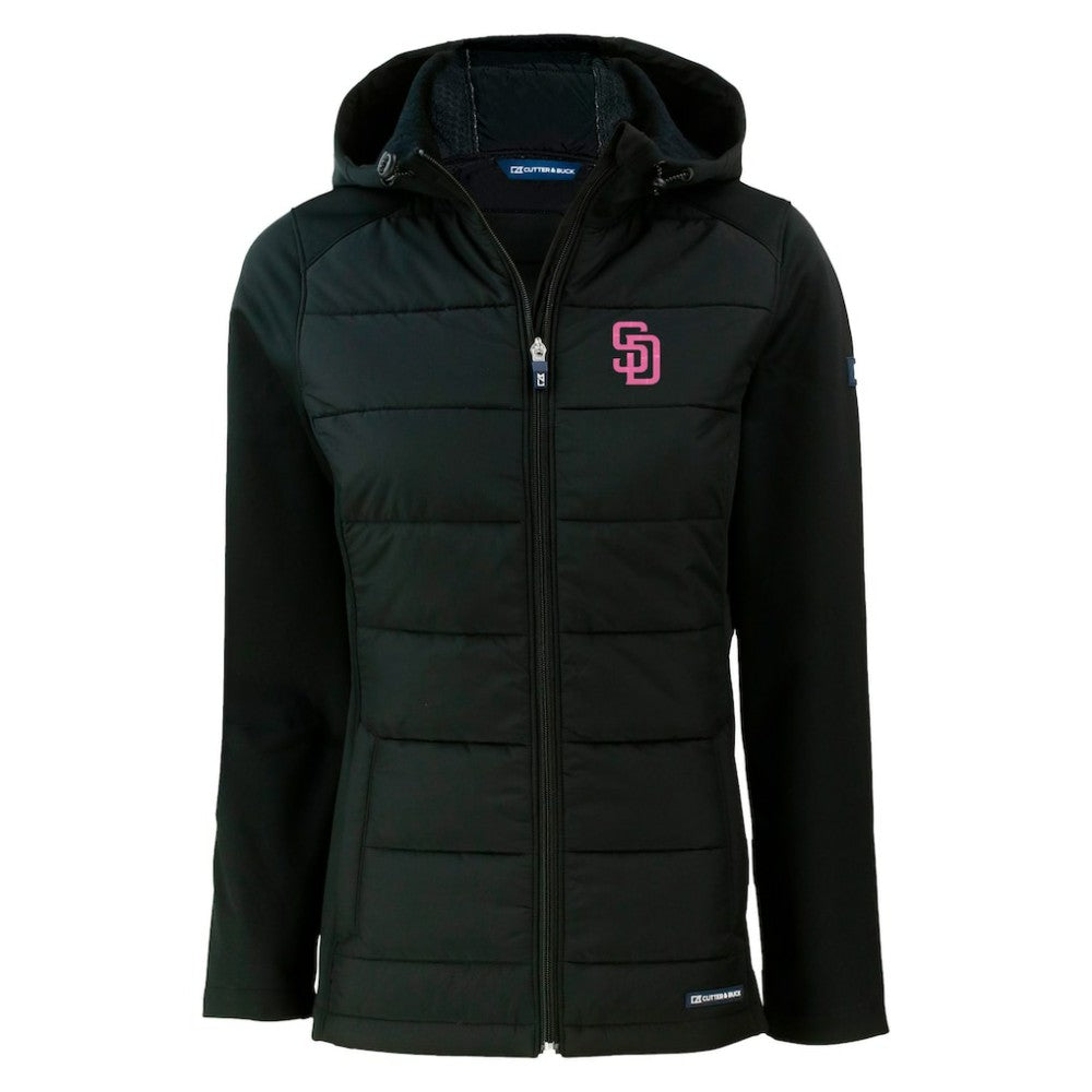 San Diego Padres Cutter & Buck Women's City Connect Evoke Hybrid Eco Softshell Recycled Full-Zip Hoodie Jacket - Black