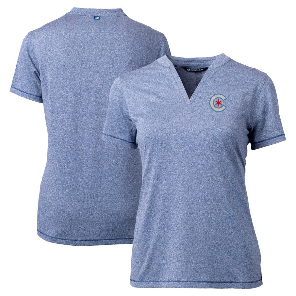 Chicago Cubs Cutter & Buck Women's City Connect Forge Heathered Stretch Blade Top - Heather Navy