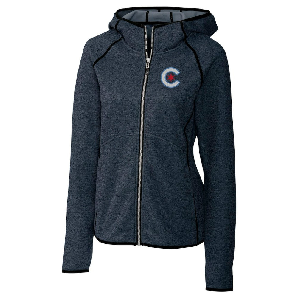 Chicago Cubs Cutter & Buck Women's City Connect Mainsail Full-Zip Hooded Jacket - Heather Navy