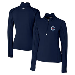 Chicago Cubs Cutter & Buck Women's City Connect Traverse Stretch Quarter-Zip Pullover Top - Navy