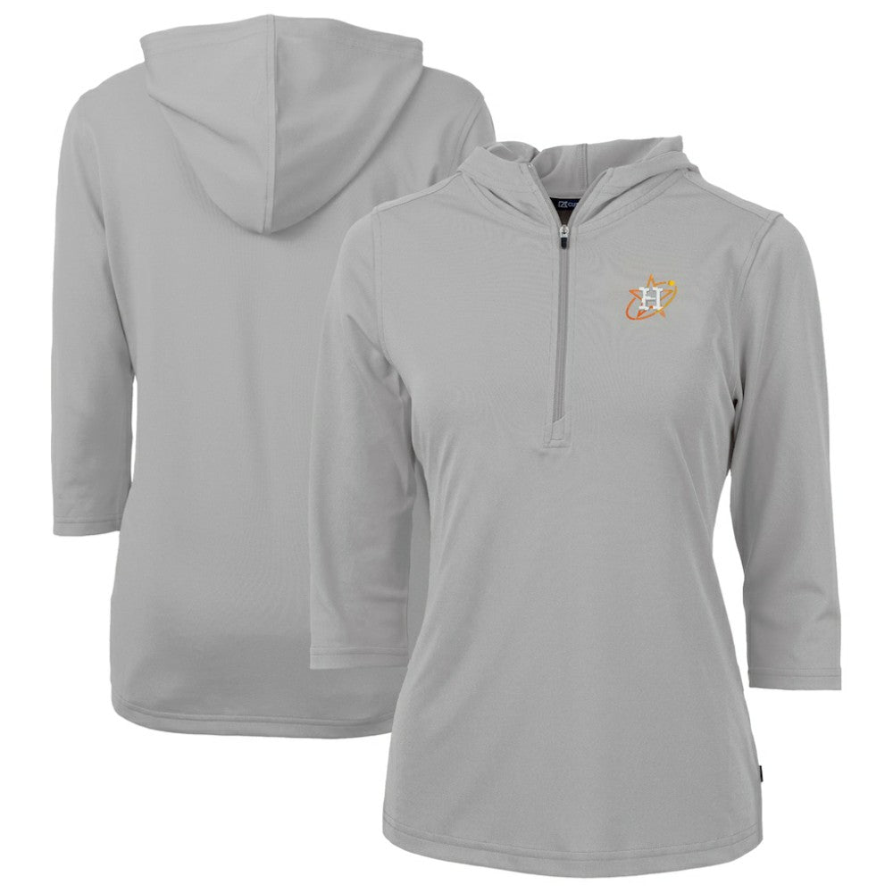 Houston Astros Cutter & Buck Women's City Connect Virtue Eco Pique Recycled Half-Zip Pullover Hoodie - Gray