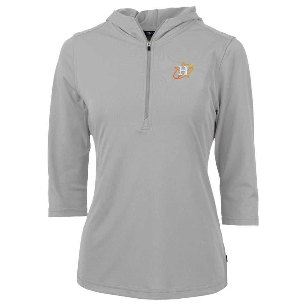Houston Astros Cutter & Buck Women's City Connect Virtue Eco Pique Recycled Half-Zip Pullover Hoodie - Gray