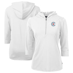 Chicago Cubs Cutter & Buck Women's City Connect Virtue Eco Pique Recycled Half-Zip Pullover Hoodie - White