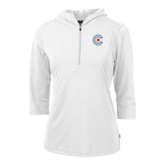 Chicago Cubs Cutter & Buck Women's City Connect Virtue Eco Pique Recycled Half-Zip Pullover Hoodie - White