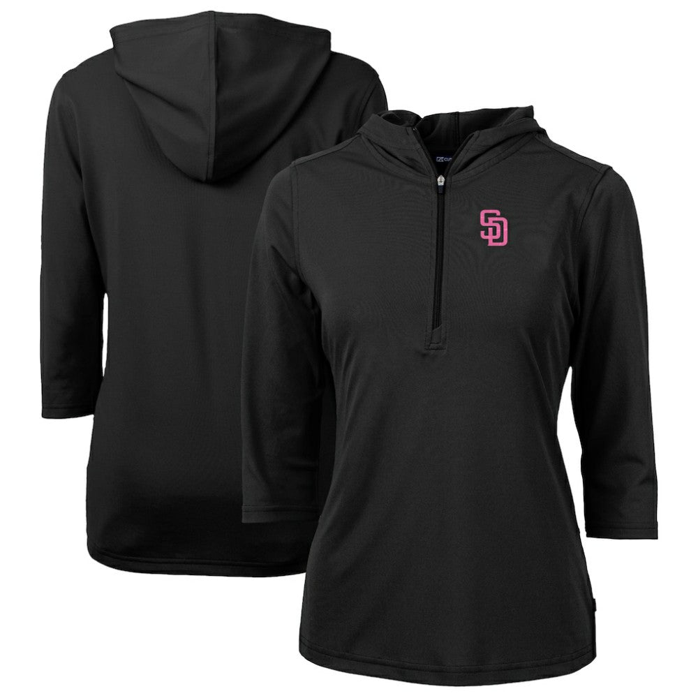 San Diego Padres Cutter & Buck Women's City Connect Virtue Eco Pique Recycled Half-Zip Pullover Hoodie - Black