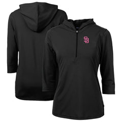 San Diego Padres Cutter & Buck Women's City Connect Virtue Eco Pique Recycled Half-Zip Pullover Hoodie - Black