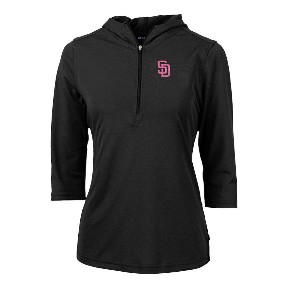 San Diego Padres Cutter & Buck Women's City Connect Virtue Eco Pique Recycled Half-Zip Pullover Hoodie - Black