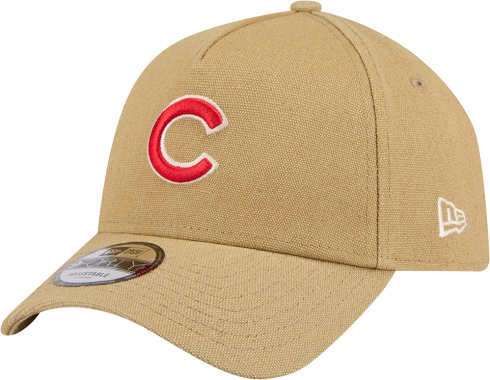 Chicago Cubs Logo Essentials 9FORTY A-Frame Adjustable Hat - Khaki | New Era