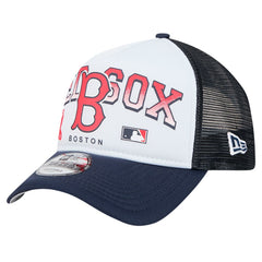 Boston Red Sox Retro Wordmark 9FORTY A-Frame Trucker Adjustable Hat - White | New Era