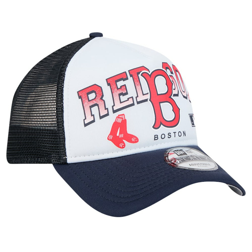 Boston Red Sox Retro Wordmark 9FORTY A-Frame Trucker Adjustable Hat - White | New Era
