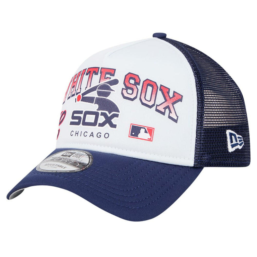 Chicago White Sox Retro Wordmark 9FORTY A-Frame Trucker Adjustable Hat - White | New Era