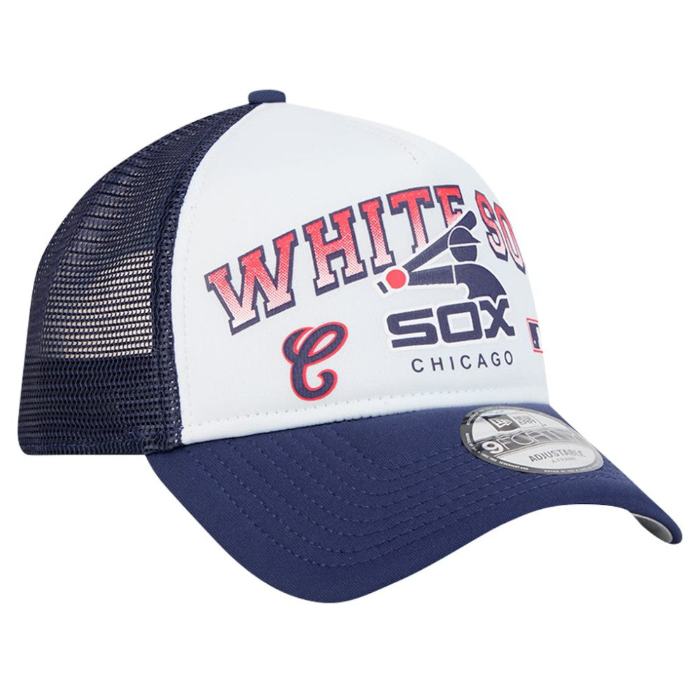 Chicago White Sox Retro Wordmark 9FORTY A-Frame Trucker Adjustable Hat - White | New Era