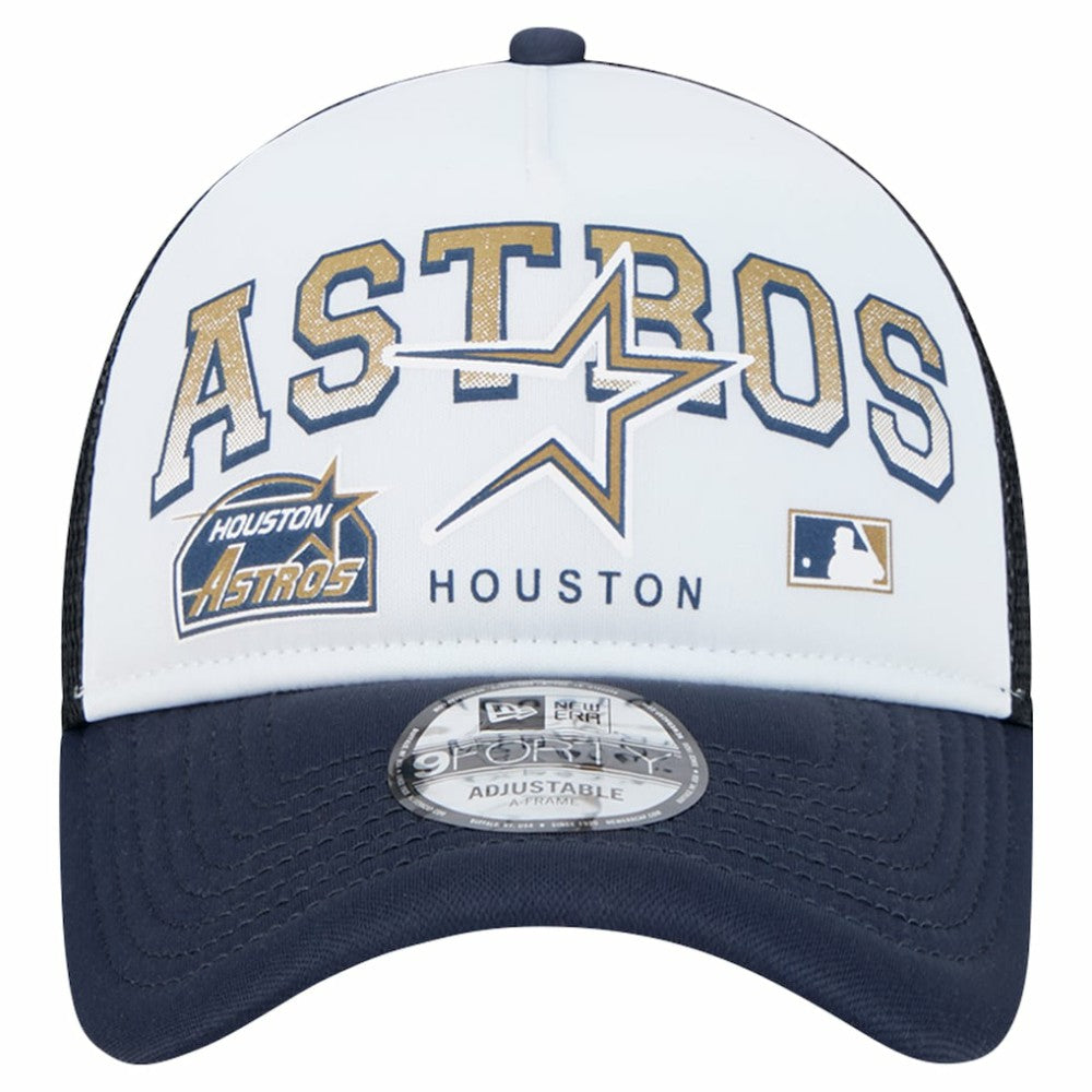 Houston Astros Retro Wordmark 9FORTY A-Frame Trucker Adjustable Hat - White | New Era