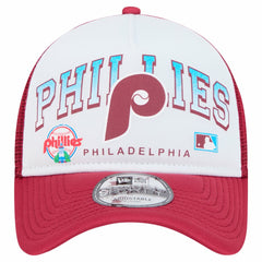 Philadelphia Phillies Retro Wordmark 9FORTY A-Frame Trucker Adjustable Hat - White | New Era