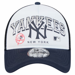 New York Yankees Retro Wordmark 9FORTY A-Frame Trucker Adjustable Hat - White | New Era