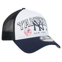 New York Yankees Retro Wordmark 9FORTY A-Frame Trucker Adjustable Hat - White | New Era