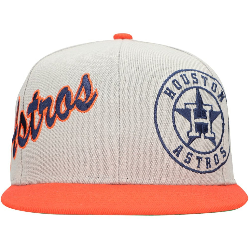 Houston Astros Knock Out Panel Snapback Hat - Gray/Orange | Mitchell & Ness