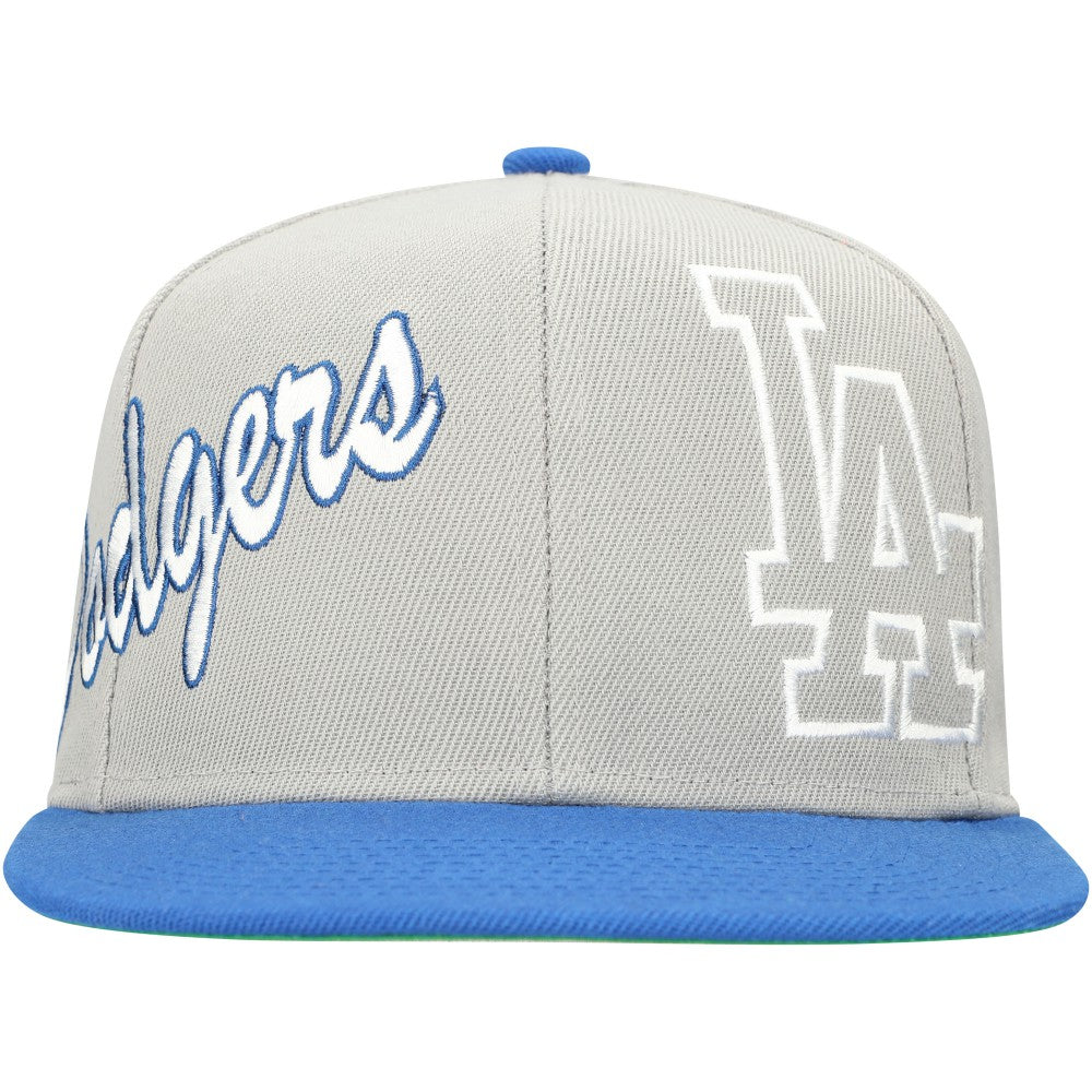 Los Angeles Dodgers Knock Out Panel Snapback Hat - Gray/Royal | Mitchell & Ness
