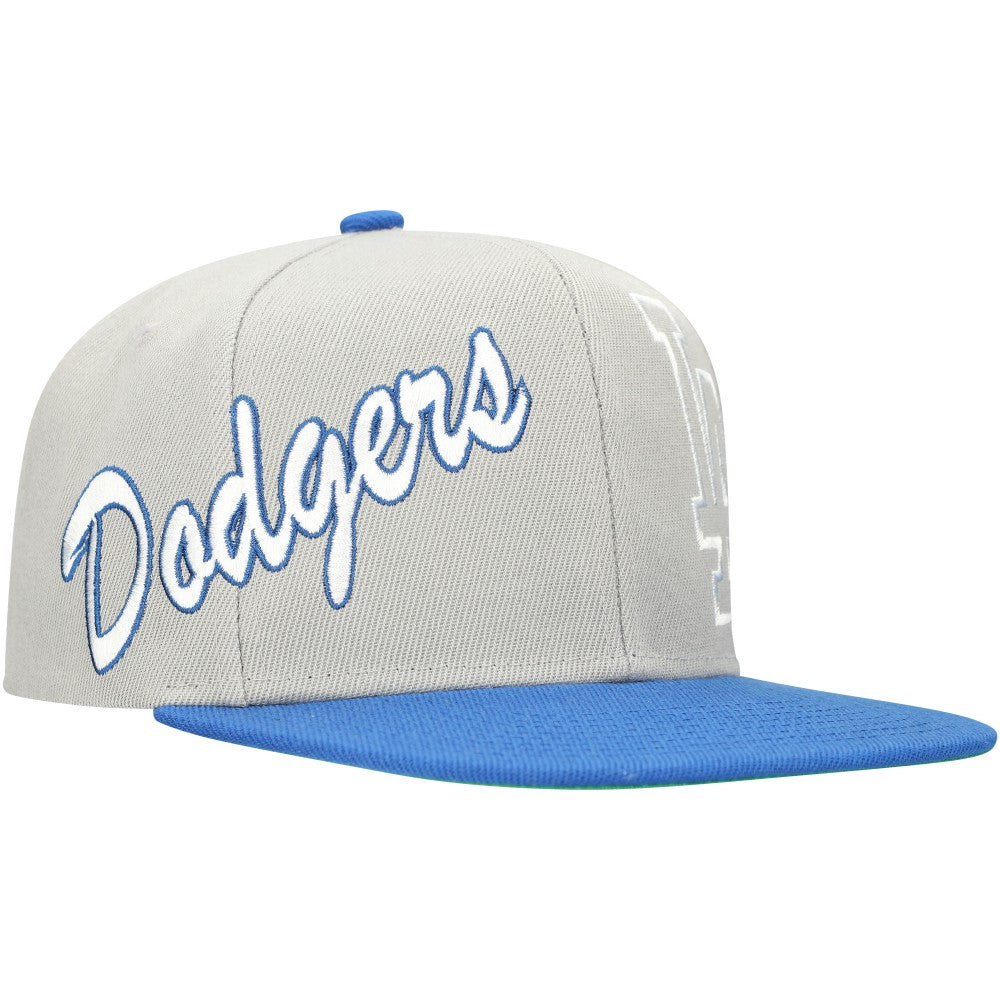 Los Angeles Dodgers Knock Out Panel Snapback Hat - Gray/Royal | Mitchell & Ness