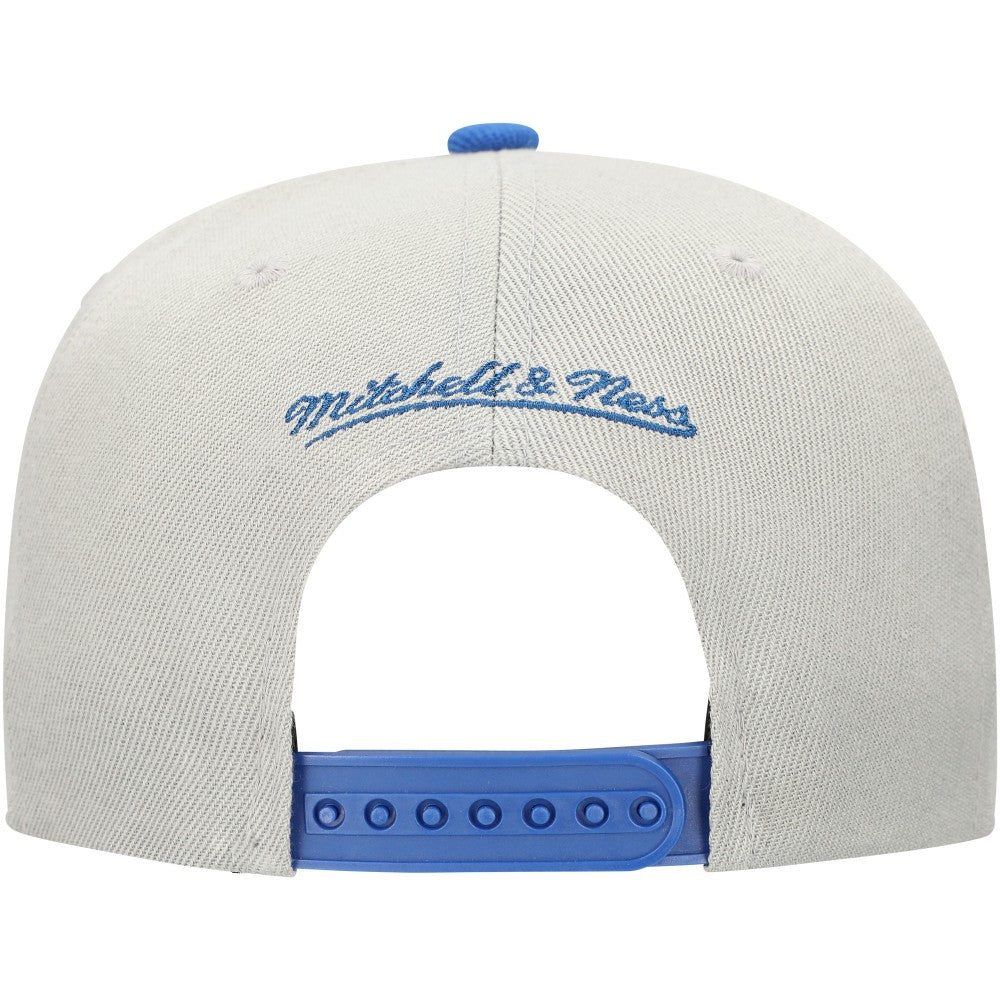 Los Angeles Dodgers Knock Out Panel Snapback Hat - Gray/Royal | Mitchell & Ness