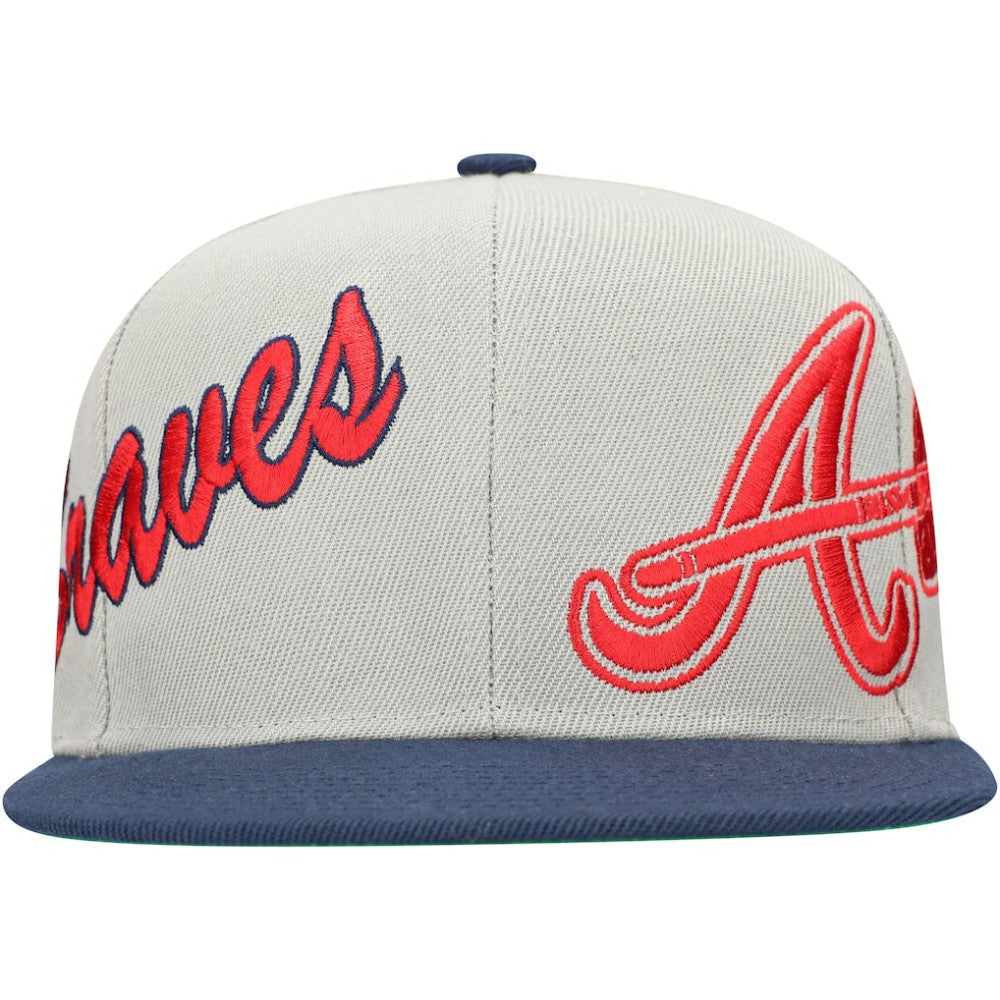 Atlanta Braves Knock Out Panel Snapback Hat - Gray/Navy | Mitchell & Ness