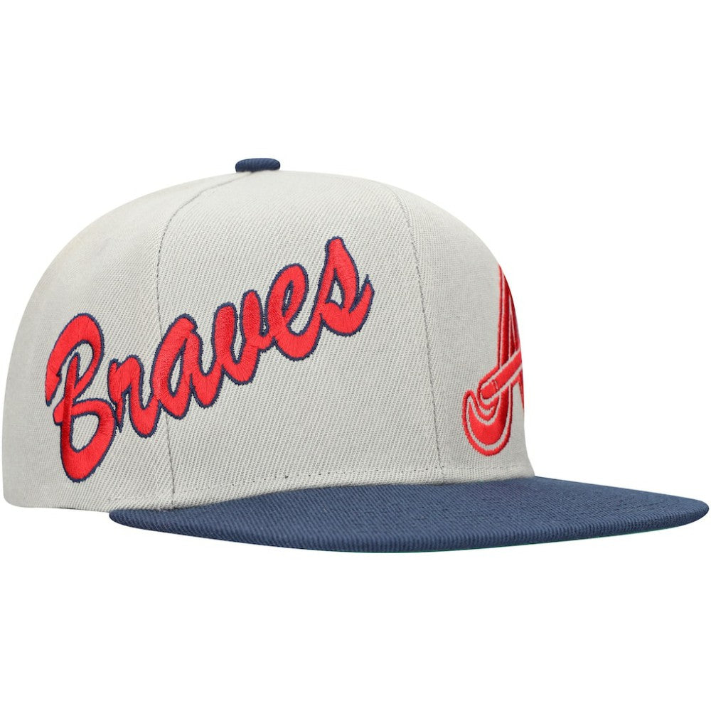 Atlanta Braves Knock Out Panel Snapback Hat - Gray/Navy | Mitchell & Ness