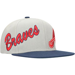 Atlanta Braves Knock Out Panel Snapback Hat - Gray/Navy | Mitchell & Ness