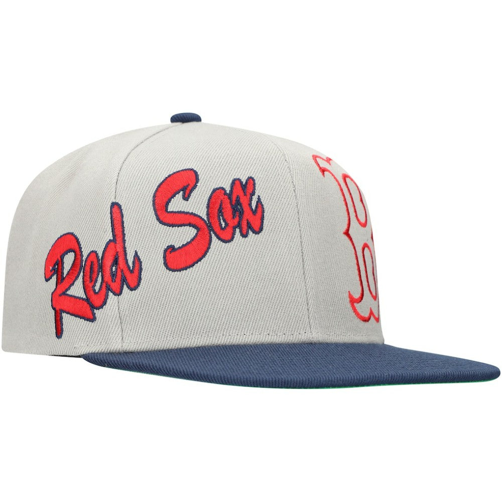 Boston Red Sox Knock Out Panel Snapback Hat - Gray | Mitchell & Ness
