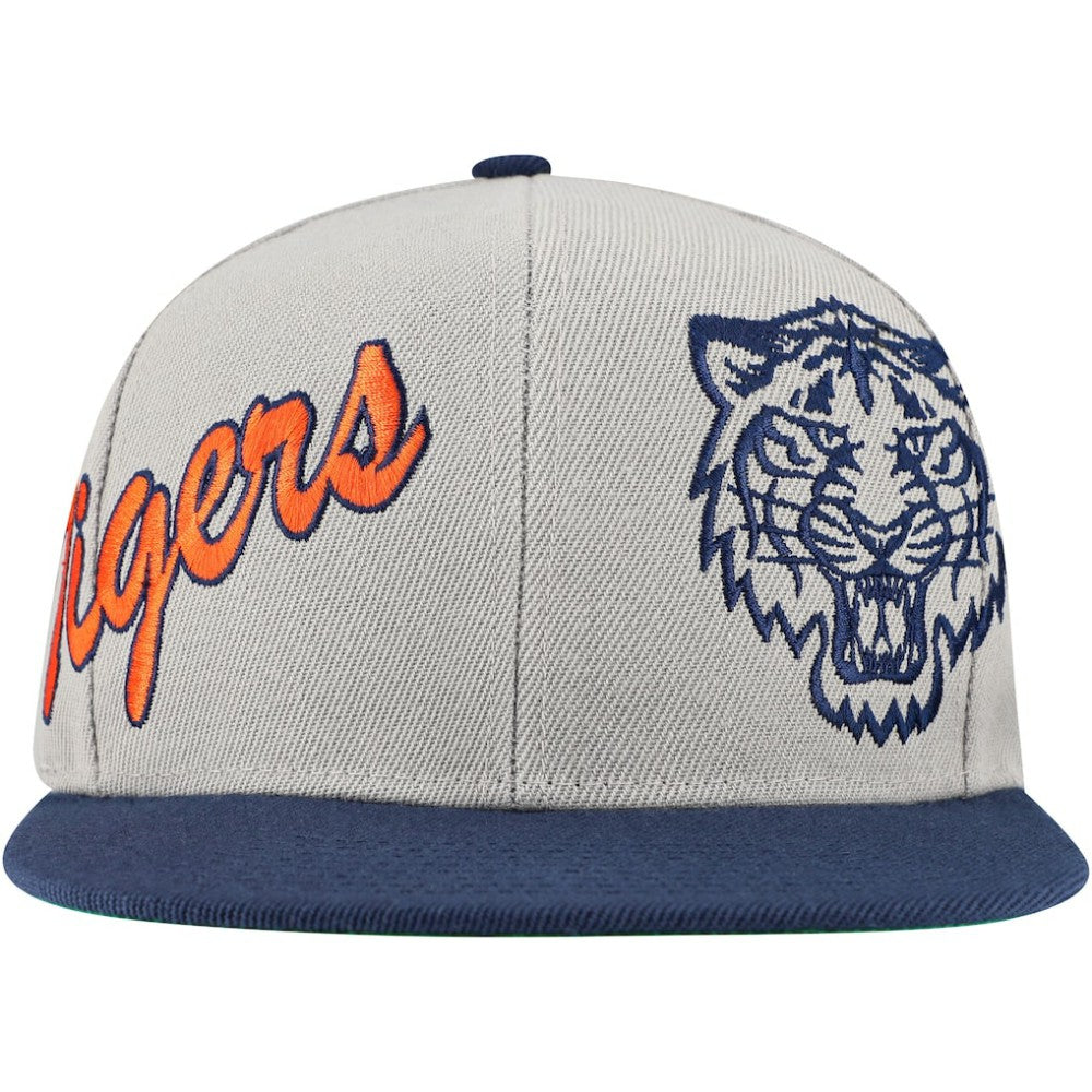Detroit Tigers Knock Out Panel Snapback Hat - Gray | Mitchell & Ness