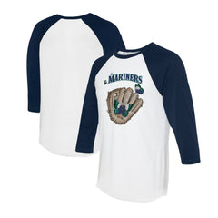 Seattle Mariners Tiny Turnip Unisex Butterfly Glove 3/4-Sleeve Raglan T-Shirt - White/Navy