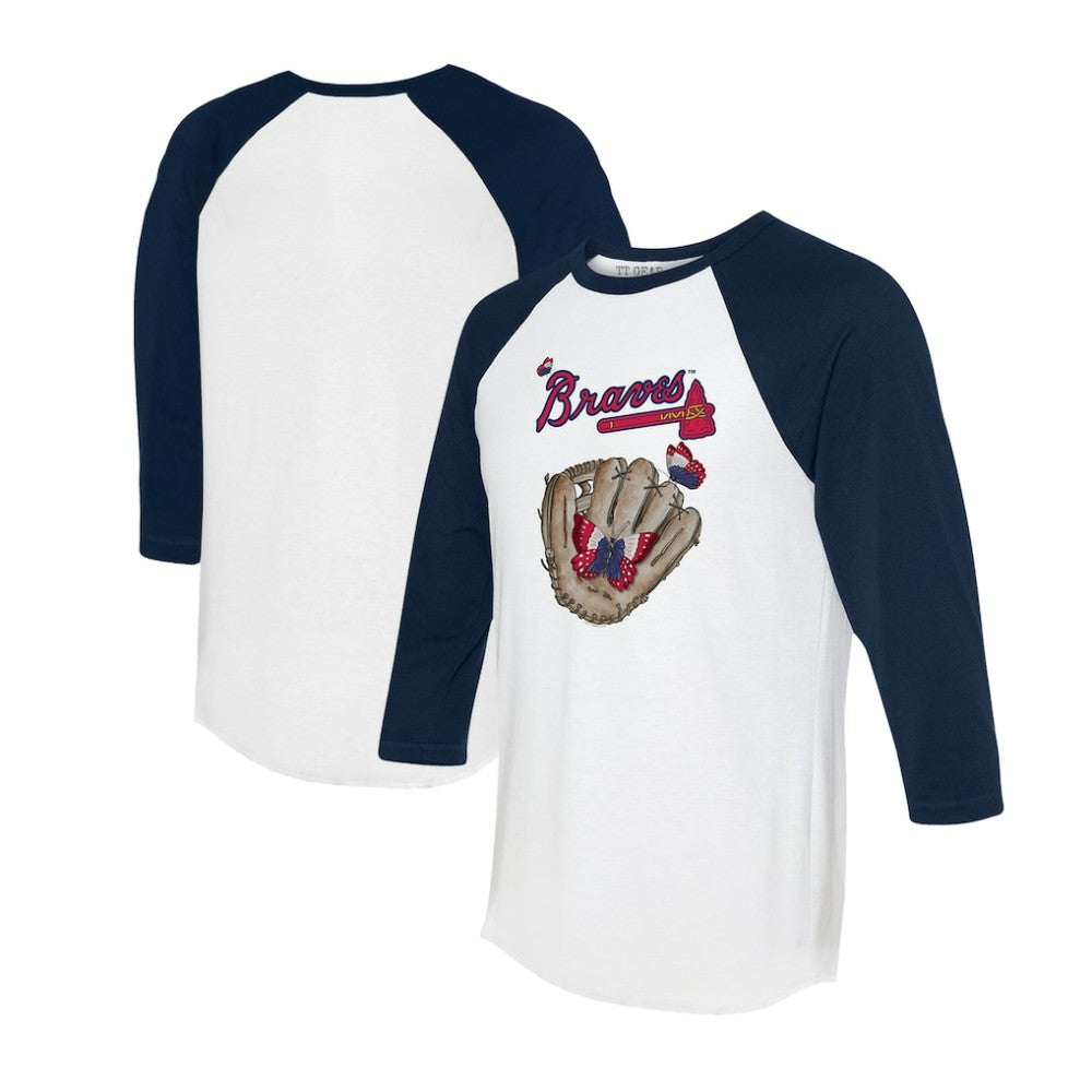 Atlanta Braves Tiny Turnip Unisex Butterfly Glove 3/4-Sleeve Raglan T-Shirt - White/Navy
