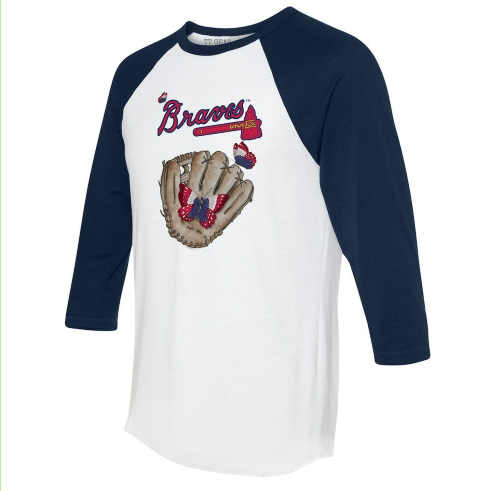 Atlanta Braves Tiny Turnip Unisex Butterfly Glove 3/4-Sleeve Raglan T-Shirt - White/Navy