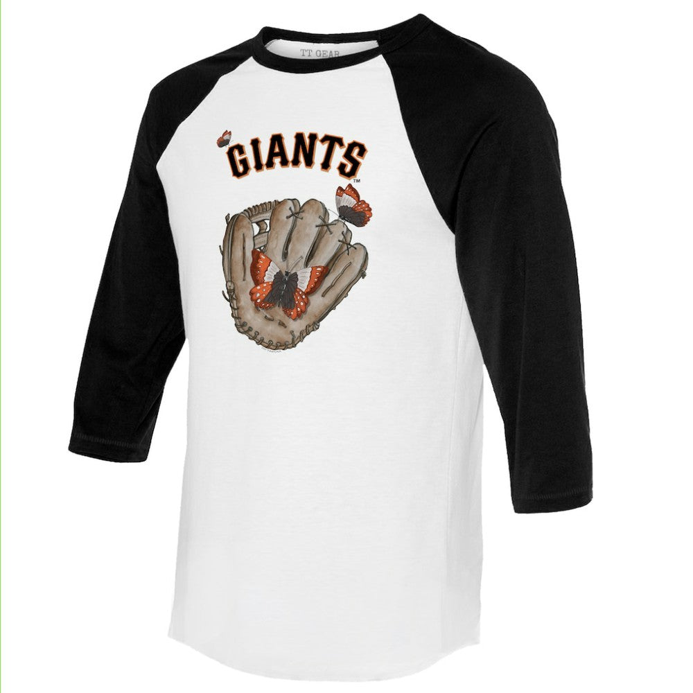 San Francisco Giants Tiny Turnip Unisex Butterfly Glove 3/4-Sleeve Raglan T-Shirt - White/Black