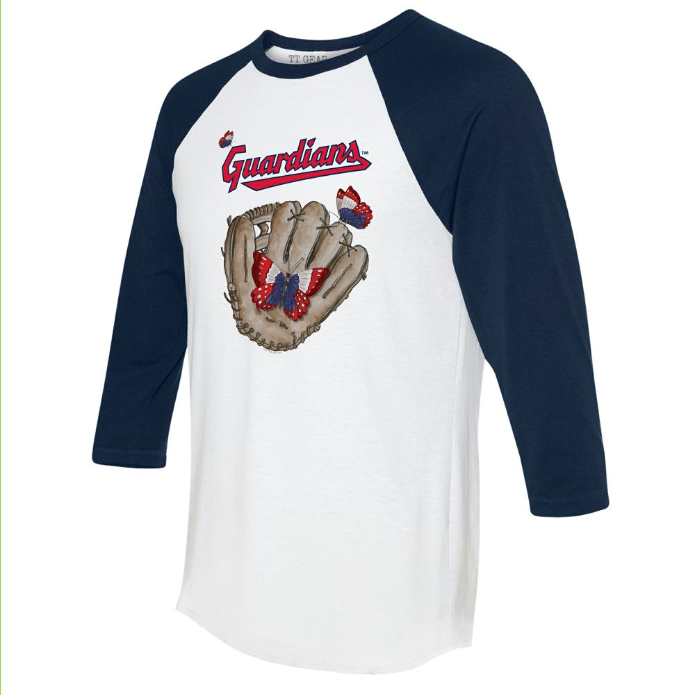 Cleveland Guardians Tiny Turnip Unisex Butterfly Glove 3/4-Sleeve Raglan T-Shirt - White/Navy