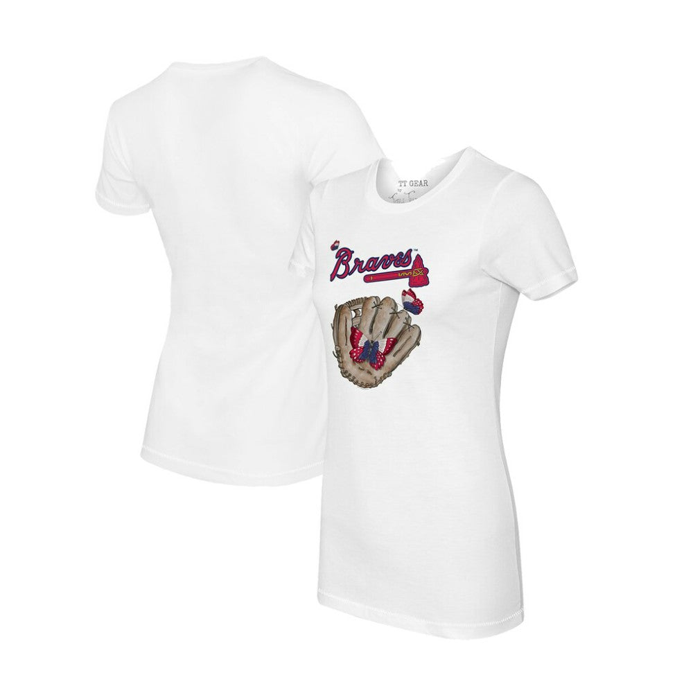 Atlanta Braves Tiny Turnip Women's Butterfly Glove T-Shirt - White