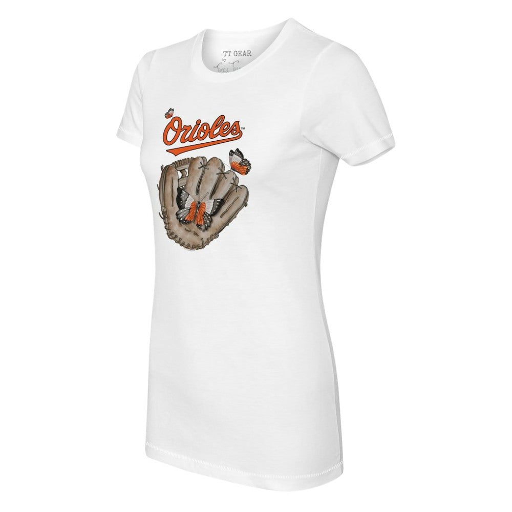 Baltimore Orioles Tiny Turnip Women's Butterfly Glove T-Shirt - White
