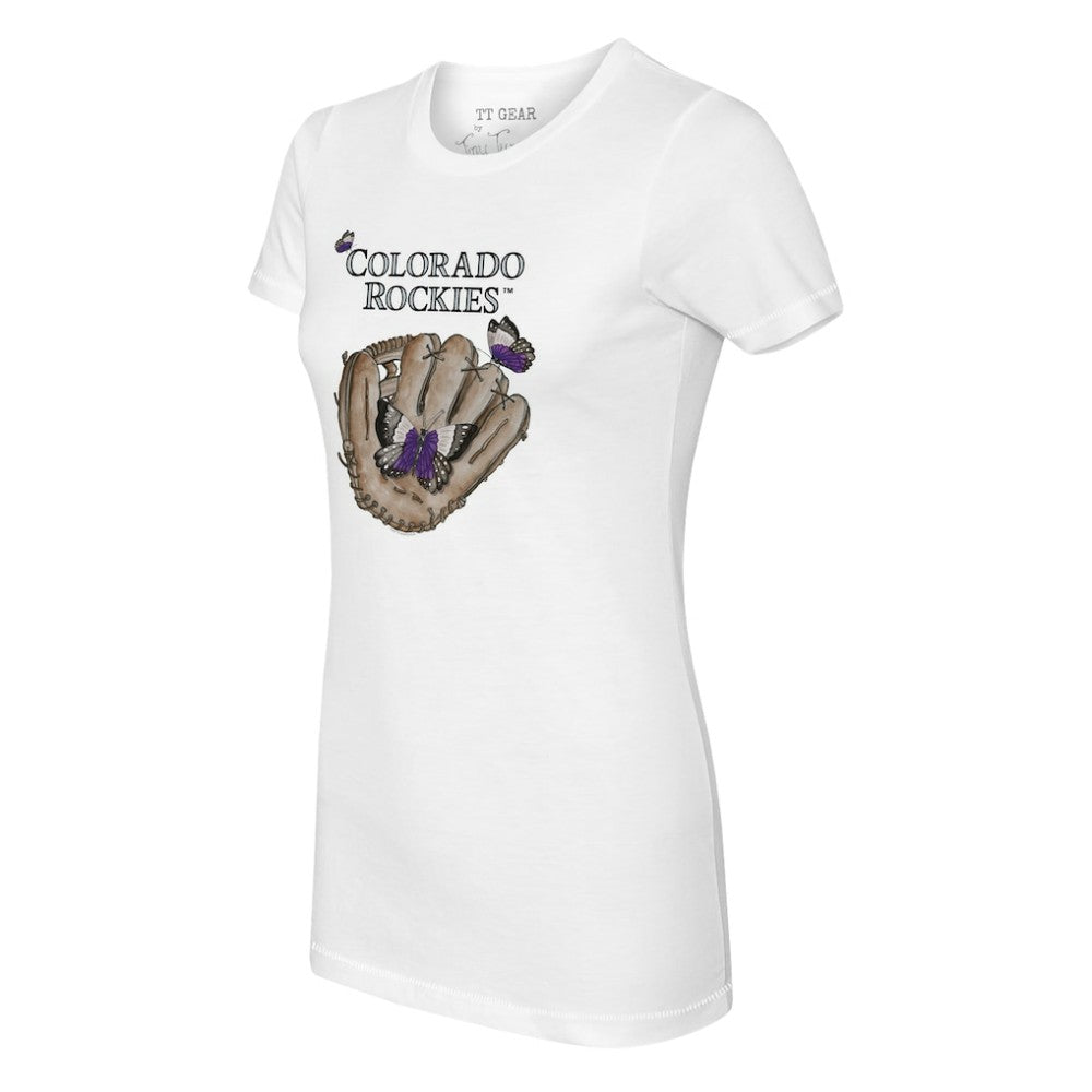 Colorado Rockies Tiny Turnip Women's Butterfly Glove T-Shirt - White
