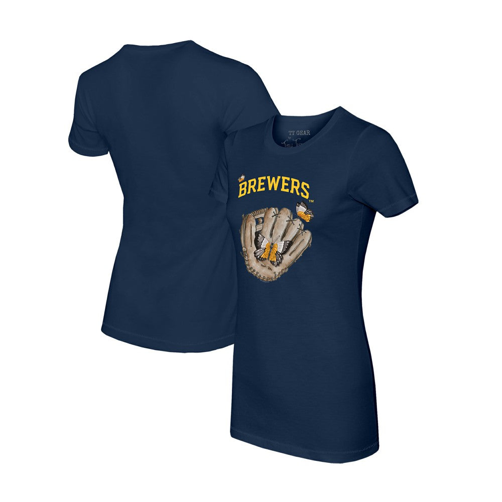Milwaukee Brewers Tiny Turnip Women's Butterfly Glove T-Shirt - Navy