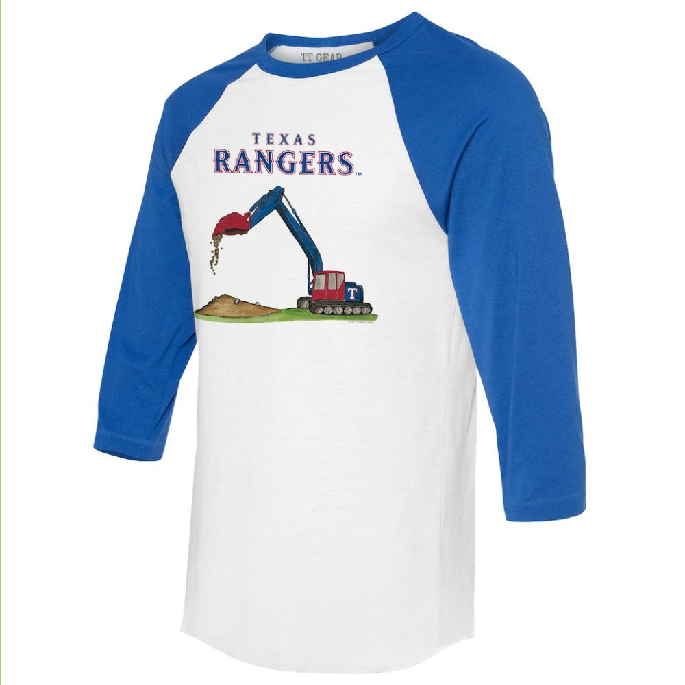 Texas Rangers Tiny Turnip Unisex Excavator 3/4-Sleeve Raglan T-Shirt - White/Royal
