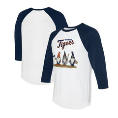 Detroit Tigers Tiny Turnip Unisex Gnomes 3/4-Sleeve Raglan T-Shirt - White/Navy
