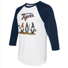 Detroit Tigers Tiny Turnip Unisex Gnomes 3/4-Sleeve Raglan T-Shirt - White/Navy