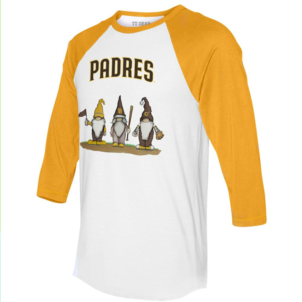 San Diego Padres Tiny Turnip Unisex Gnomes 3/4-Sleeve Raglan T-Shirt - White/Gold