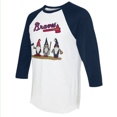 Atlanta Braves Tiny Turnip Unisex Gnomes 3/4-Sleeve Raglan T-Shirt - White/Navy