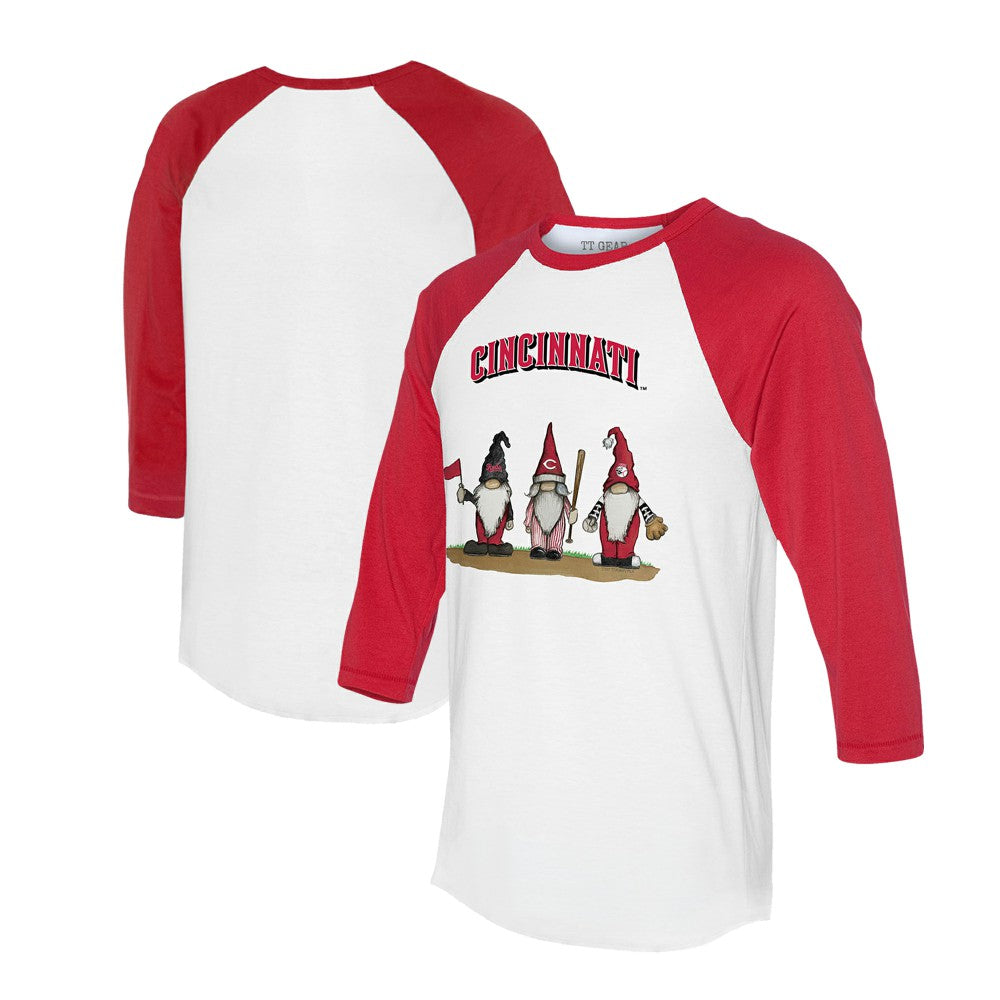 Cincinnati Reds Tiny Turnip Unisex Gnomes 3/4-Sleeve Raglan T-Shirt - White/Red