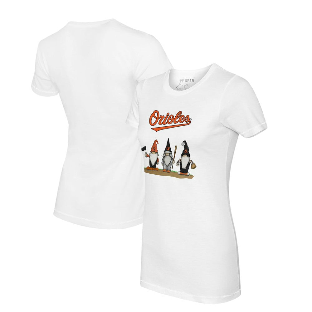 Baltimore Orioles Tiny Turnip Women's Gnomes T-Shirt - White
