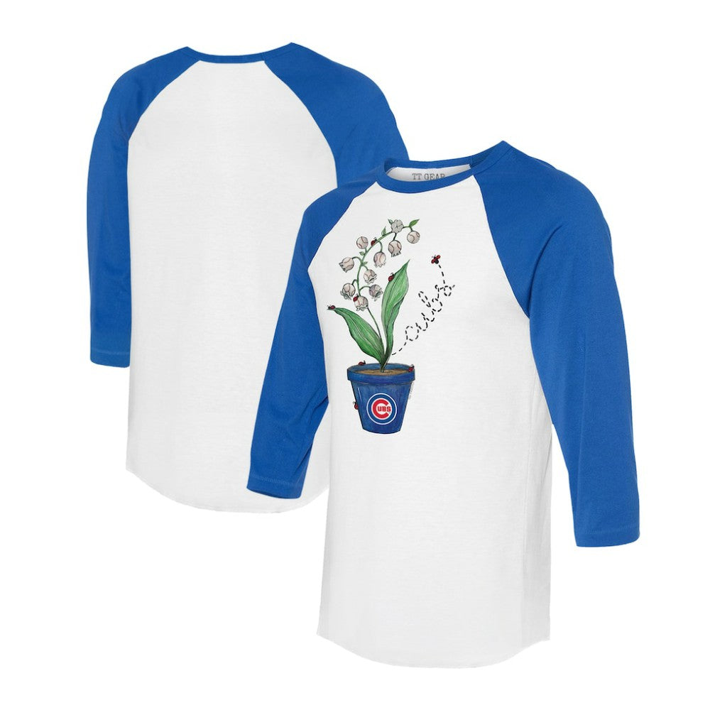 Chicago Cubs Tiny Turnip Unisex Lilies & Ladybugs 3/4-Sleeve Raglan T-Shirt - White/Royal