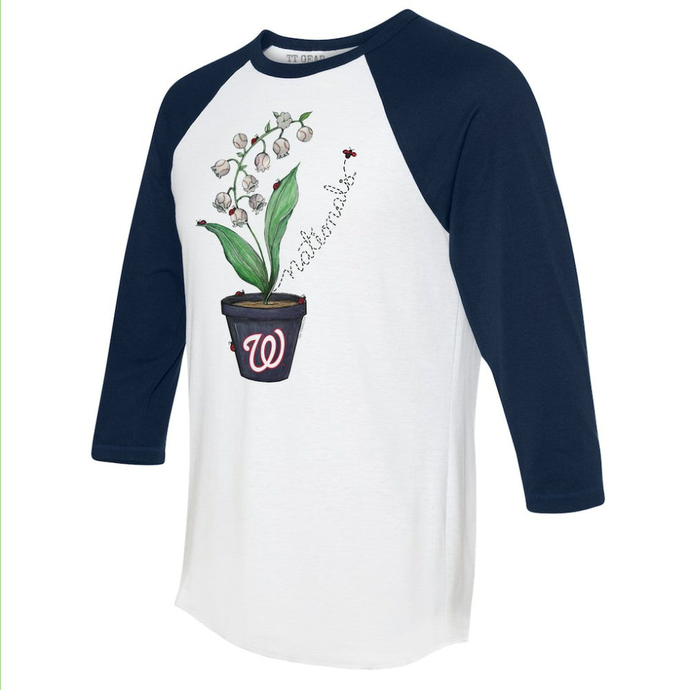 Washington Nationals Tiny Turnip Unisex Lilies & Ladybugs 3/4-Sleeve Raglan T-Shirt - White/Navy